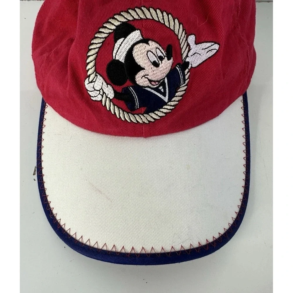 Vintage Mickey Mouse Baseball Hat Kids Walt Disney World Cap Nautical Red White